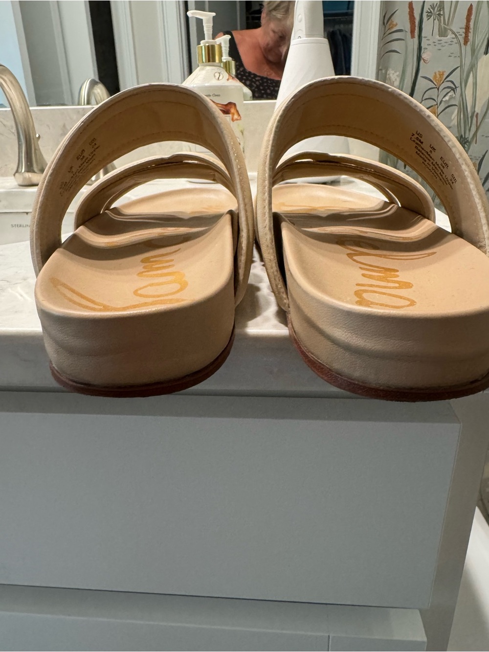 Sam Edelman Beige Raffia Double-Band Slide Sandals - Picture 4 of 5